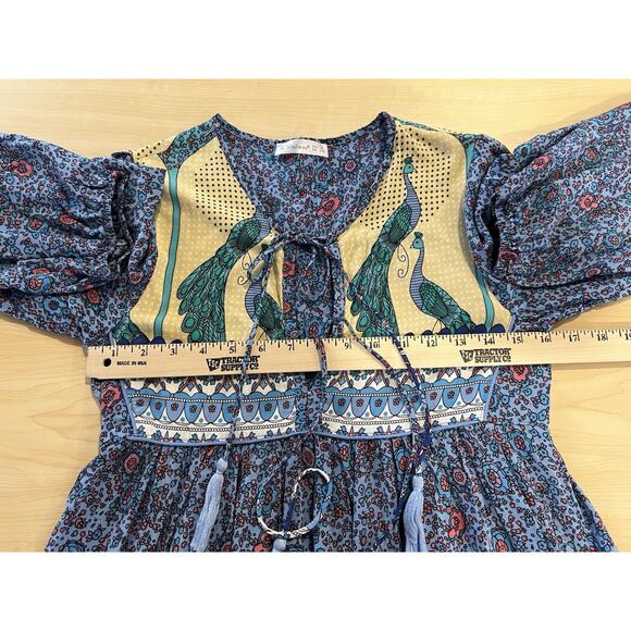 R.Vivimos Women Long Sleeve Floral Print V Neck Tassel Bohemian Midi Dress S 4/6 - Picture 3 of 5